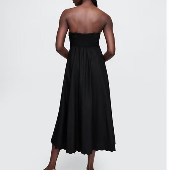 NWT Linen-Blend Scalloped Midi Dress Black L - Picture 4 of 5